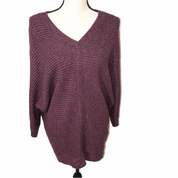 Ellen Tracy Womens Size Medium Sweater Tunic Wine Dolman Sleeves 3/4 V Neck - Picture 1 of 10